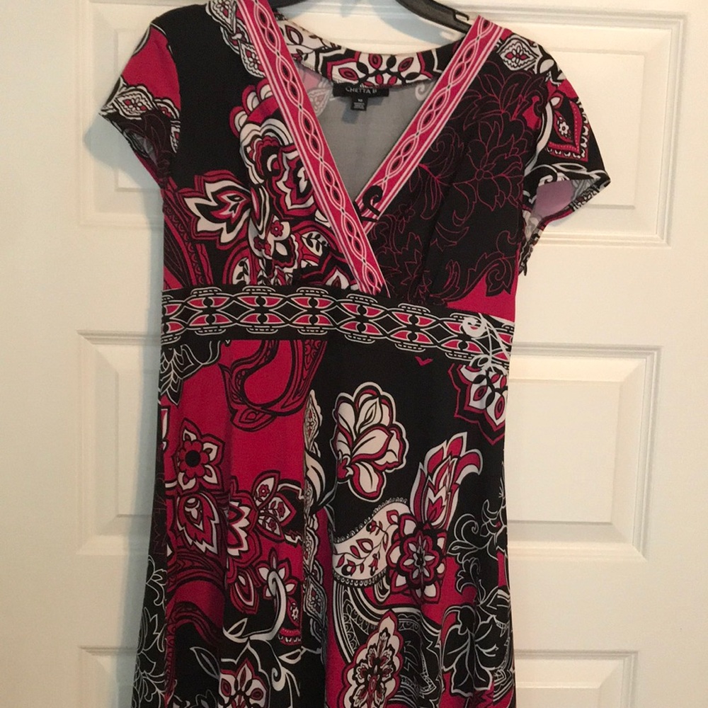 Chetta B black & pink floral print dress - sz 10
